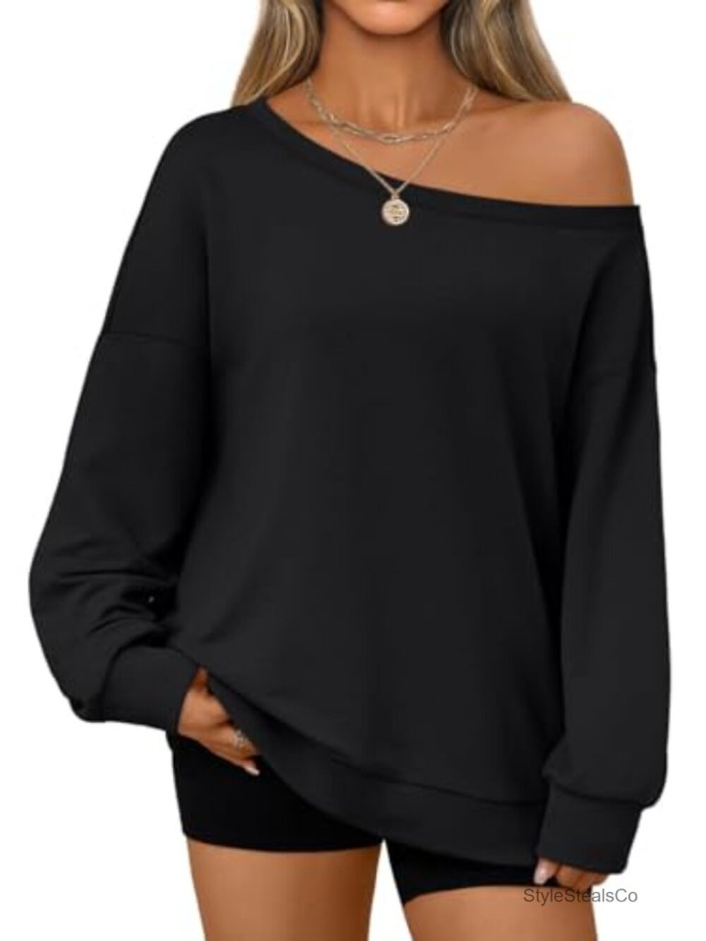 Oversized Off Shoulder Sweatshirt Cotton Blend Long Sleeve Tunic Pullover